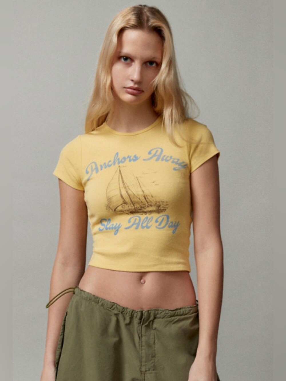 BDG Anchors Away Perfect Baby Tee Sz L